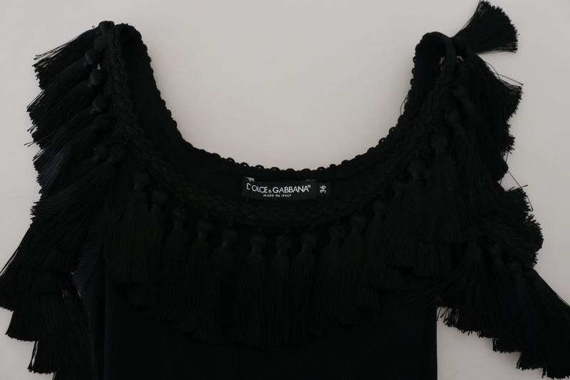 Black tank top blouse tassle cotton blouse-null