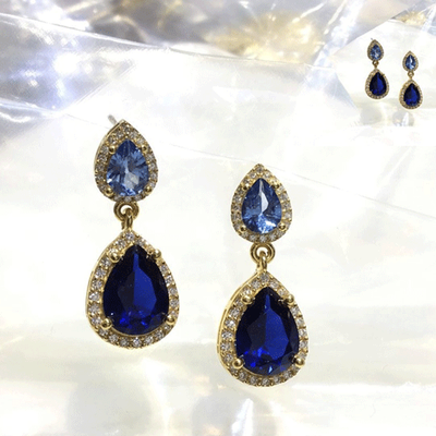 Blue topaz teardrop earrings, Blue Zircon Crystals, medium