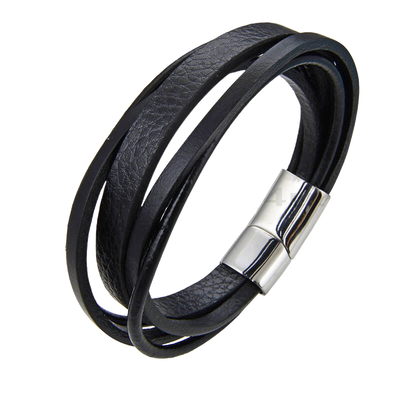 Men bracelet stainless steel 316l & real leather, , medium