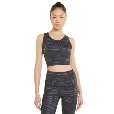 Studio all-over-print crop tank, Black, medium