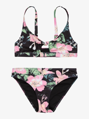 Roxy girl's swimwear shadow floral bralette set, Anthracite, medium