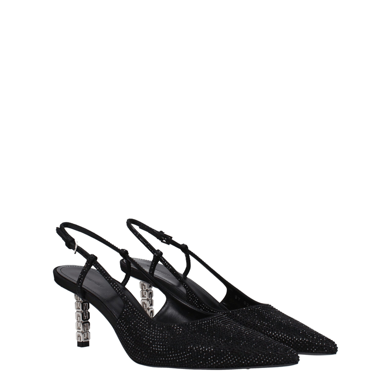 Black fabric high heel pumps-null
