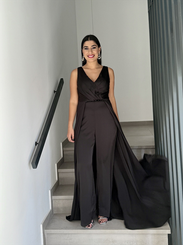 Jumpsuit with attached skirt-null