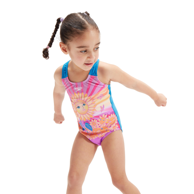 Speedo girls digital printed swimsuit (80797015834), Purple/orange, medium