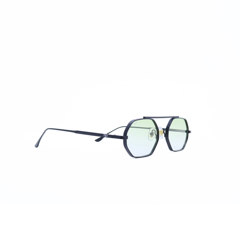 OJO sunglasses everyday oval black frame and temples with green lenses rx-null