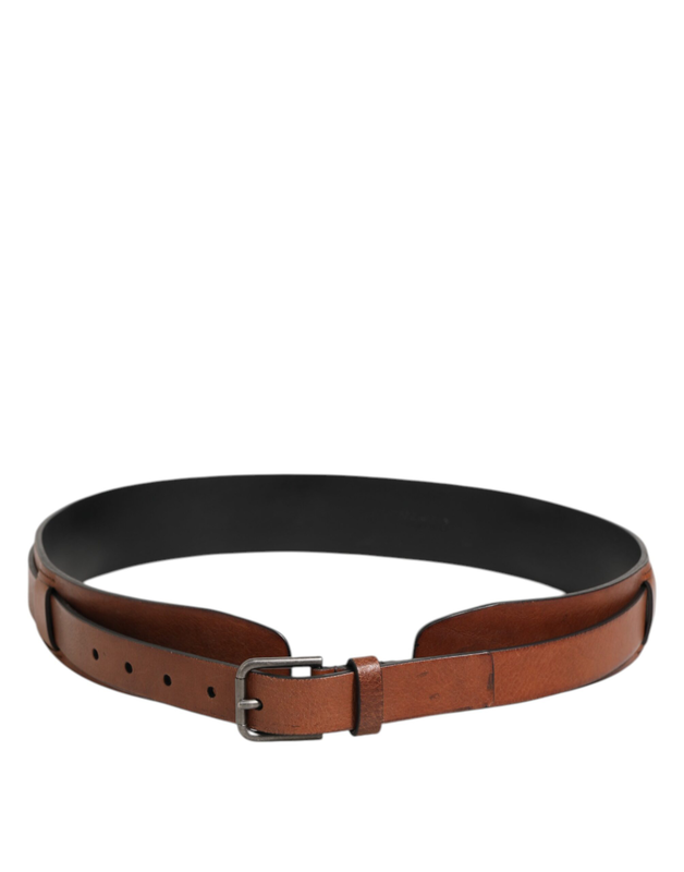 Brown classic gold metal logo buckle men  belt-null