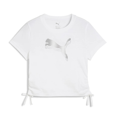 Puma essentials metallic knotted tee girls t-shirt white 686419-02