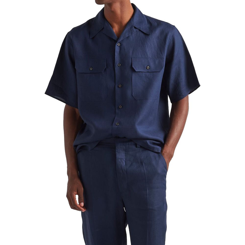 Blue linen shortsleeve shirt-null