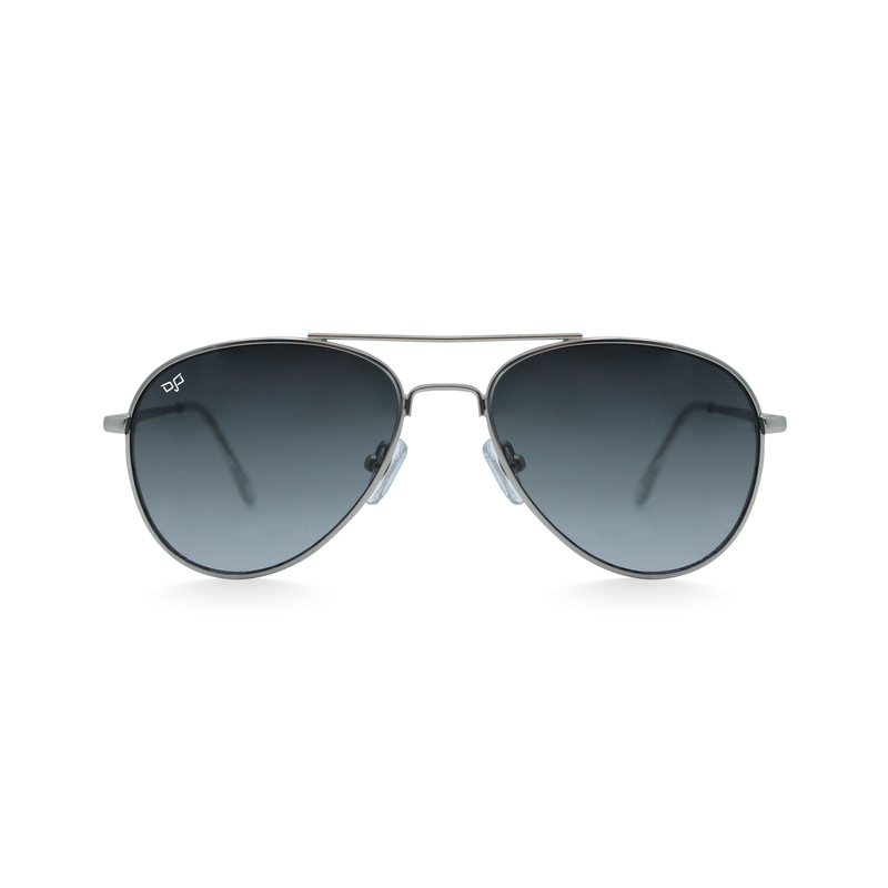 OJO sunglasses classic 55-14 silver frame and temples with grey gradient lenses rx-null