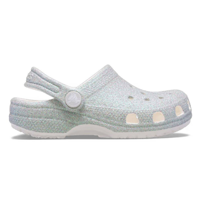 Classic iridescent glitter toddler clog, Silver, medium