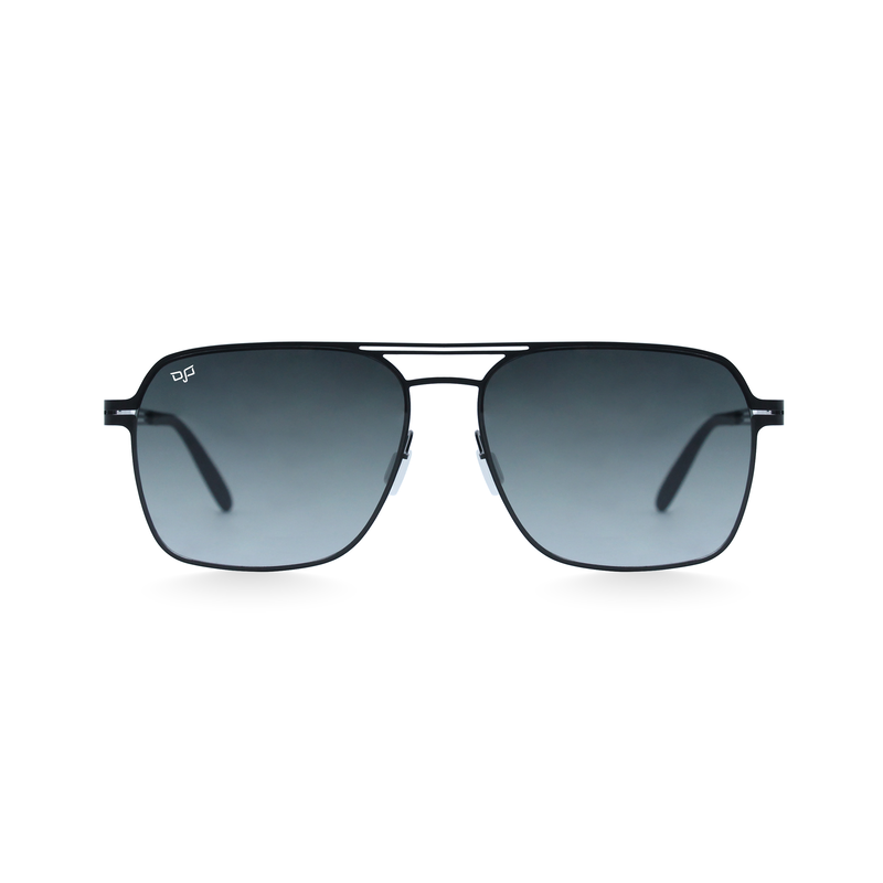 OJO sunglasses stainless steel square black frame and temples screw less gradient grey lenses image number null