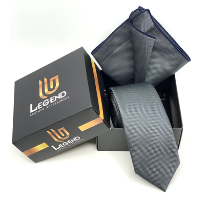 Micro-patterned tie with handkerchief, Anthracite, medium