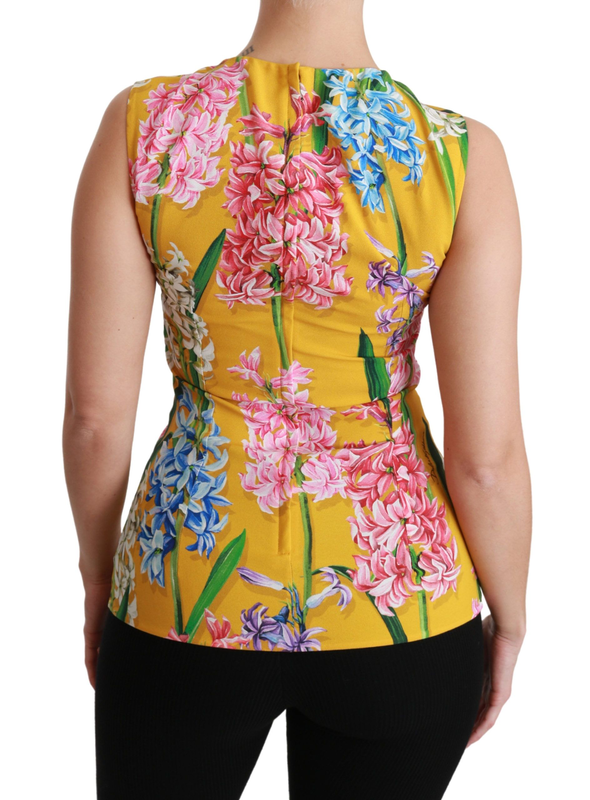 Yellow floral stretch top tank blouse-null