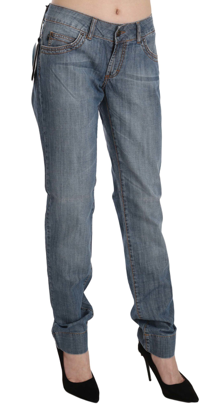 Blue washed cotton low waist slim fit denim pants-null