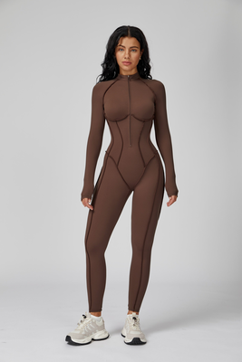 Amor long sleeve zipper jumpsuit, Coffeee, medium