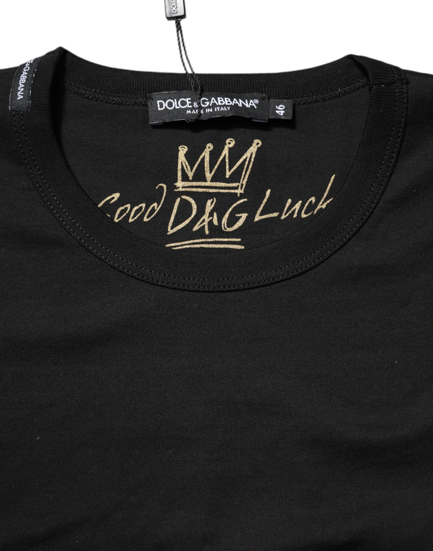 Black cotton goodluck tee crew neck t-shirt-null