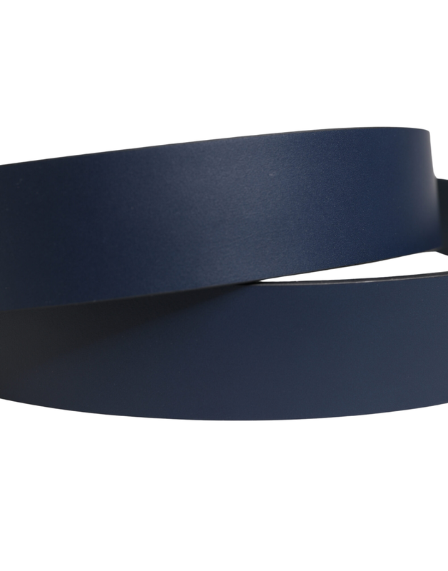 Blue leather logo metal buckle men belt-null