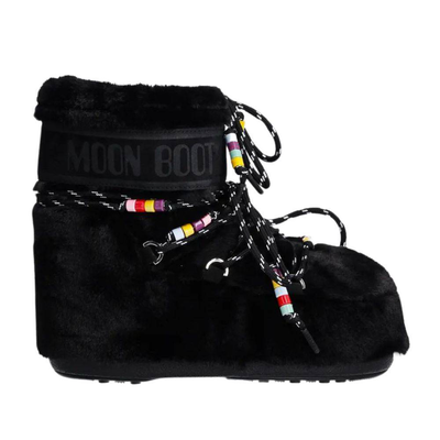Moon boot icon low faux fur beads, Black, medium