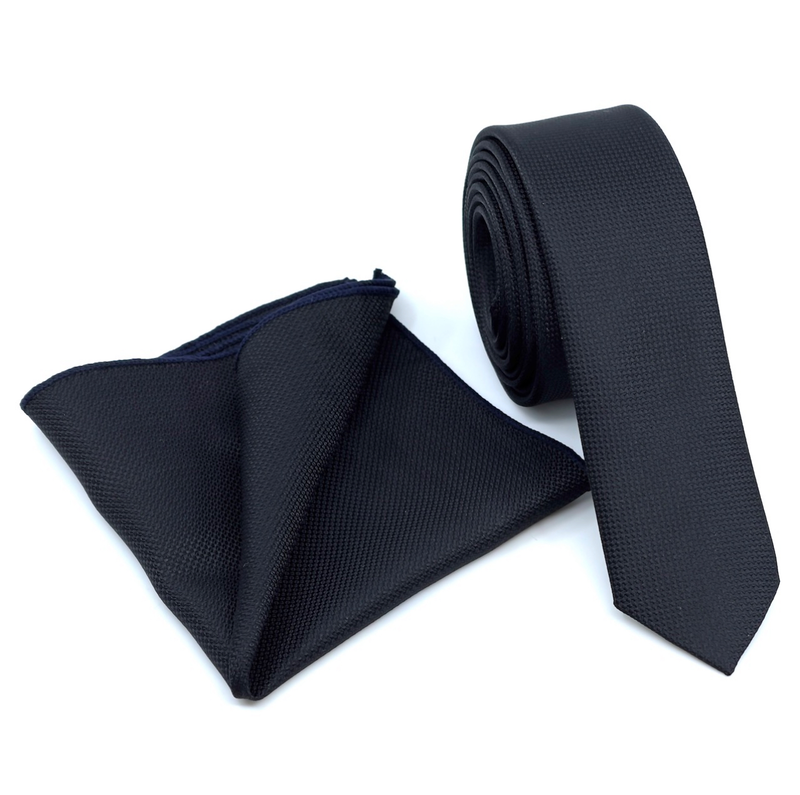 Textured skinny tie with handkerchief image number null