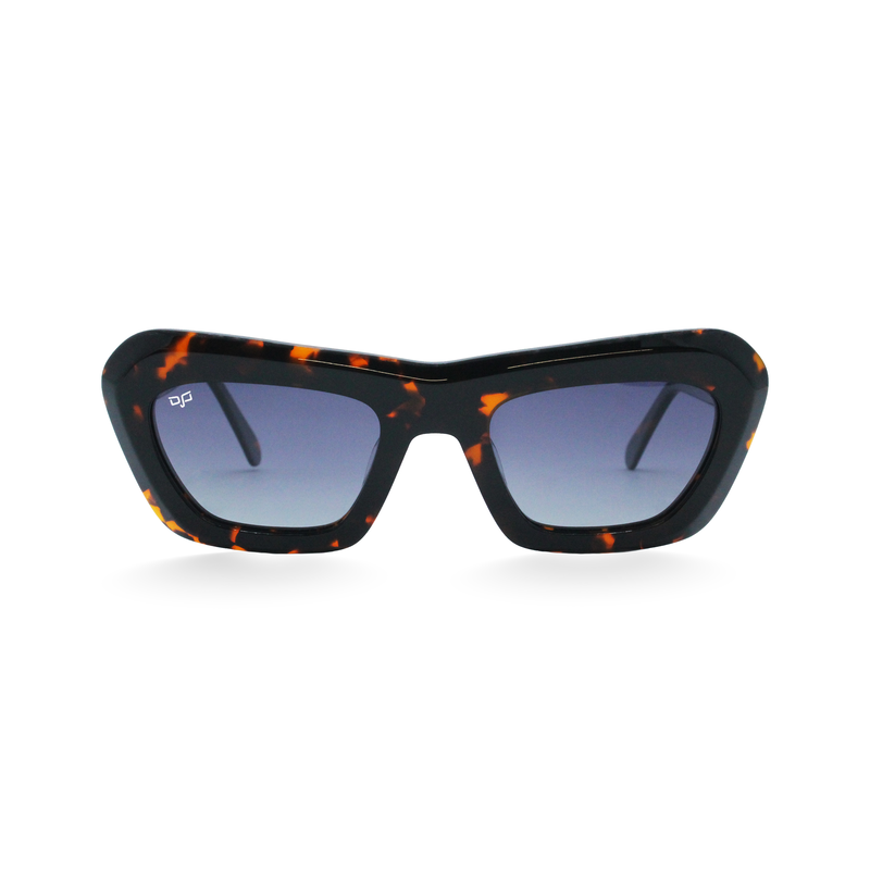 OJO sunglasses square handmade shell brown frame and temples with grey polarised lenses rx image number null