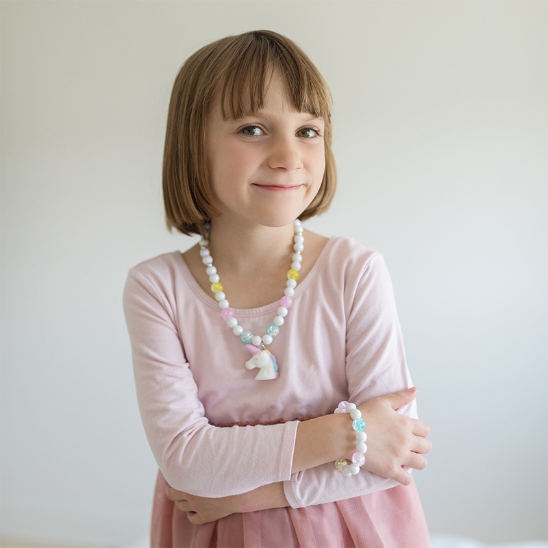 Great pretenders white unicorn necklace & bracelet set image number null