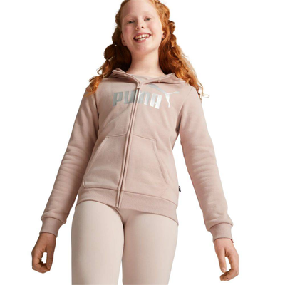 Essential logo girls fleece full-zip hoodie, Rose Quartz, medium