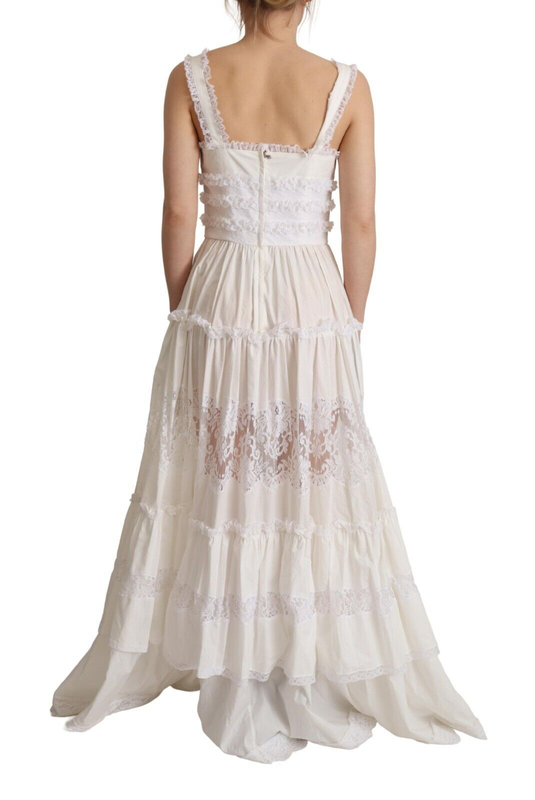 White cotton tiered long maxi a-line dress-null