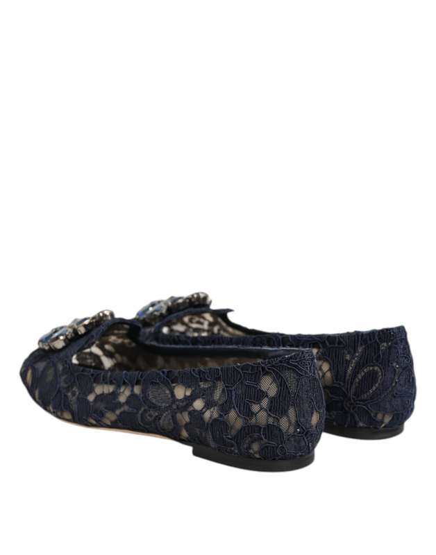 Blue taormina lace crystals flats shoes-null