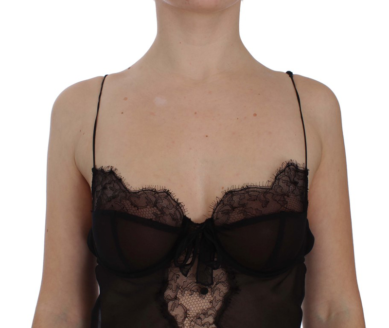 Black silk lace babydoll lingerie top-null