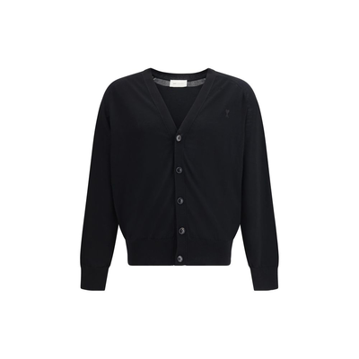 Black merino wool cardigan, Black, medium