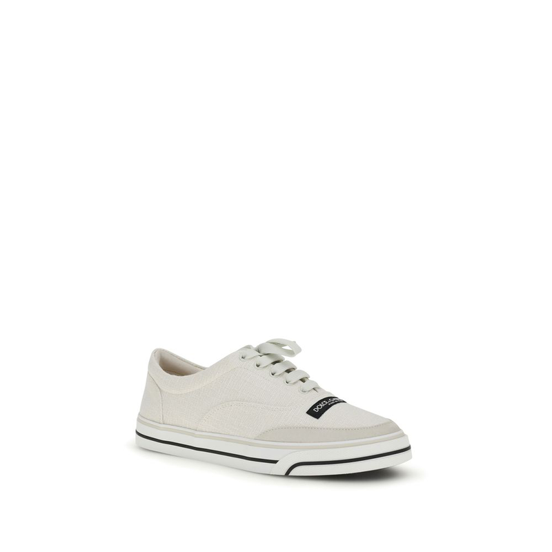 White linen low top sneakers-null