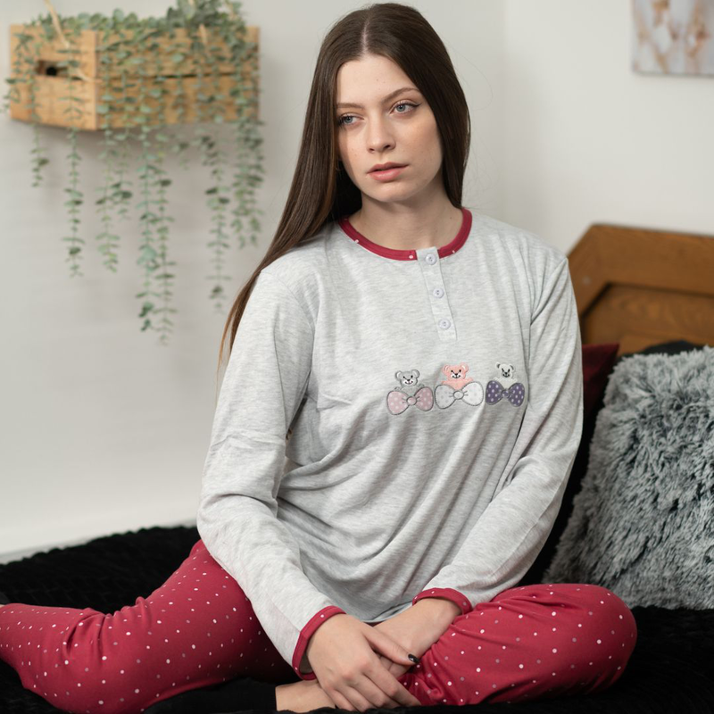 Product image: Ladys pajama with buttom in flanel fabric #f1635-null