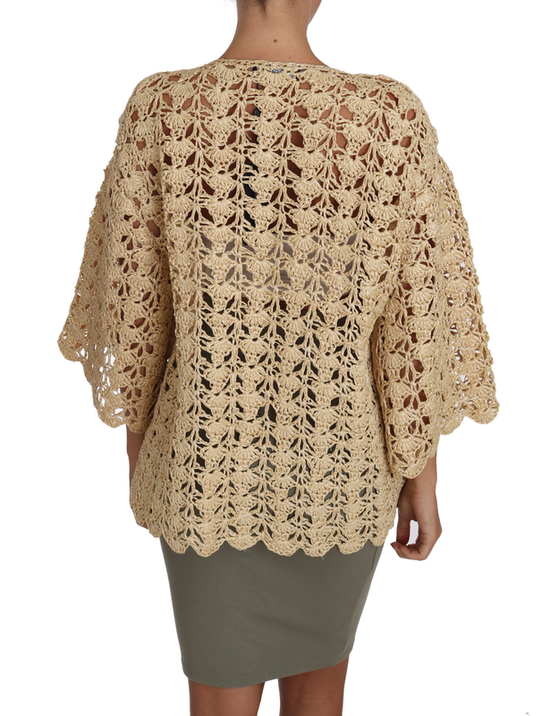 Beige cardigan crochet knitted raffia sweater-null