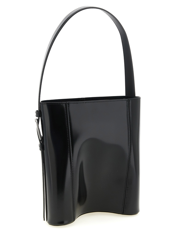 Black cowhide shoulder bag-null