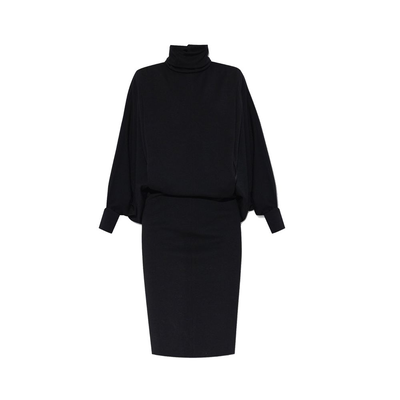 Black wool casual dress, Black, medium
