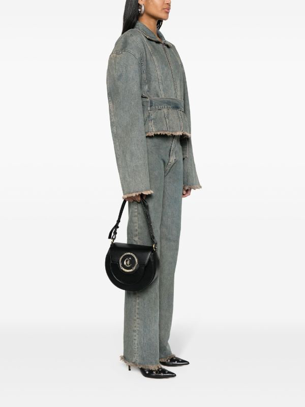 Just cavalli circular round logo shoulder bag - black-null