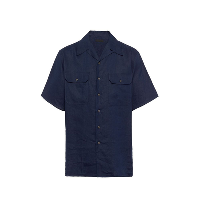 Blue linen shortsleeve shirt, Blue, medium