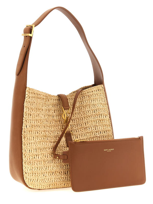Beige raffia shoulder bag-null