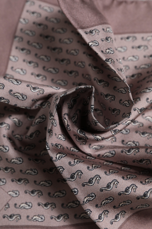 Brown sea horse silk square foulard scarf-null
