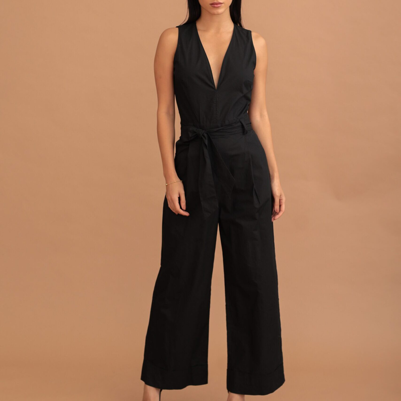 Lucia slit-back cotton jumpsuit - black-null