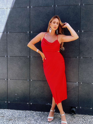 Dress satin midi drape