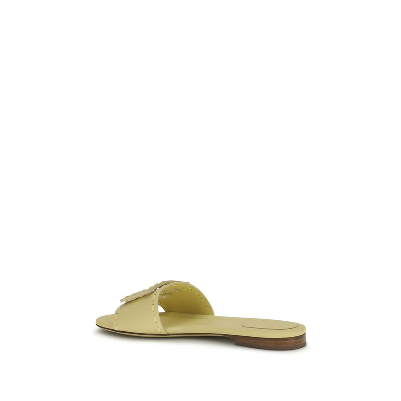 Beige calf leather bos taurus flat sandals-null