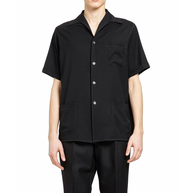 Black wool shortsleeve shirt-null