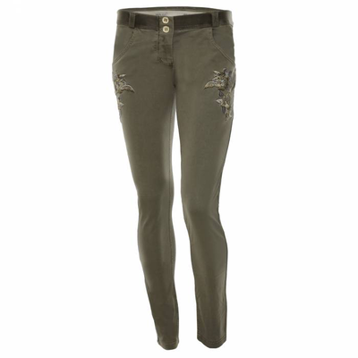 Wr.upr skinny w/ embroidery, Kkhaki, medium