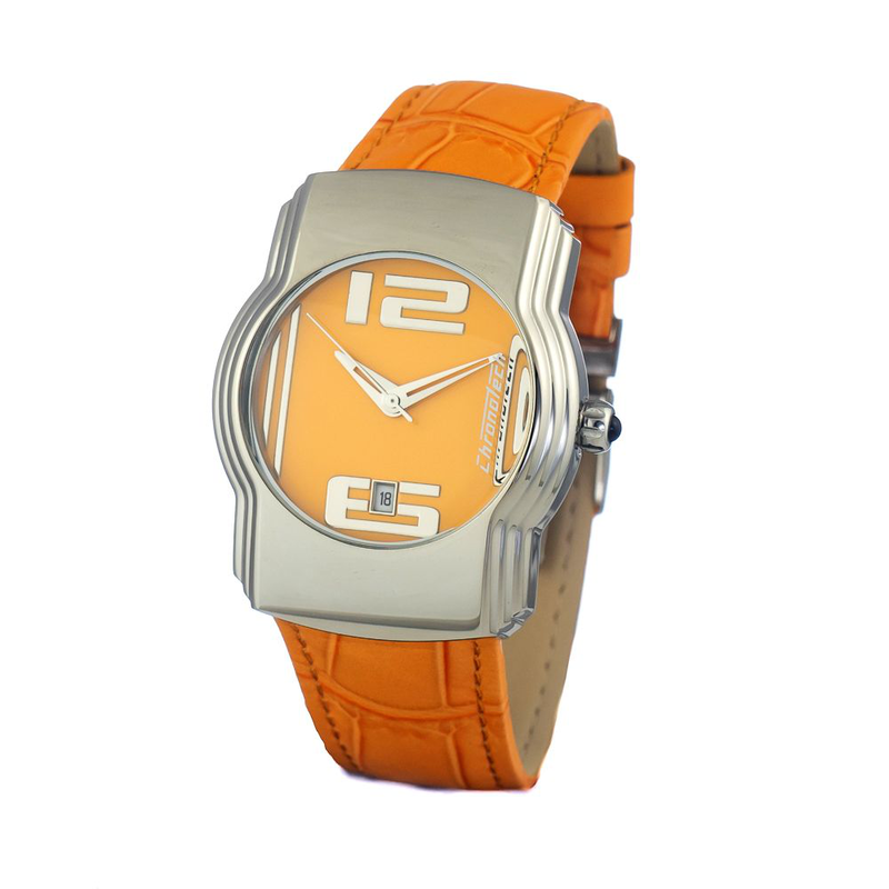 Orange leather dress watch-null
