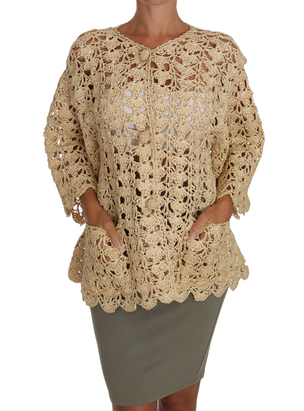 Beige cardigan crochet knitted raffia sweater-null