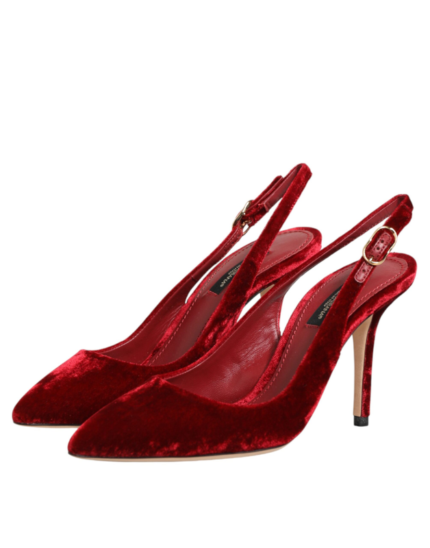 Red suede high heels slingbacks sandals shoes-null