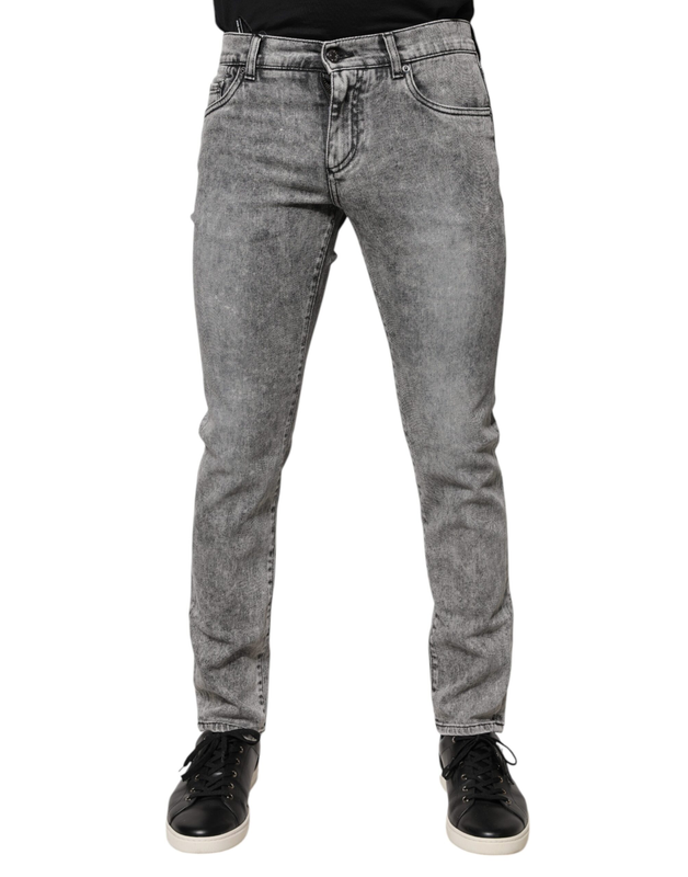 Gray logo plaque cotton slim fit denim jeans-null