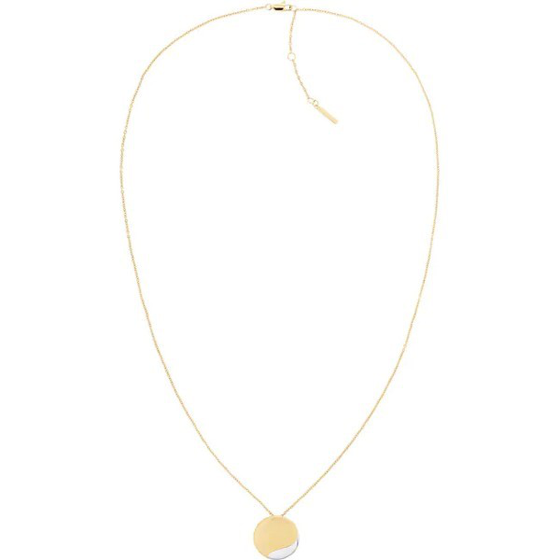 Calvin Klein brushed yg & polished ss necklace minimal circular-null
