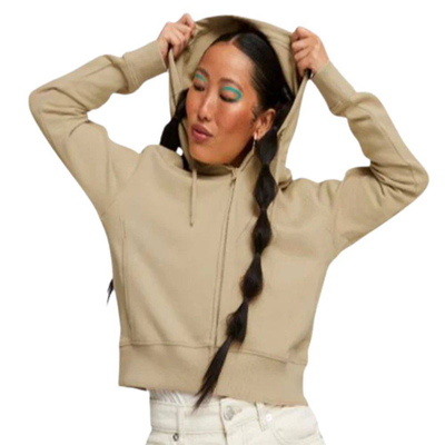 Her womens french terry full-zip hoodie, Sand, medium